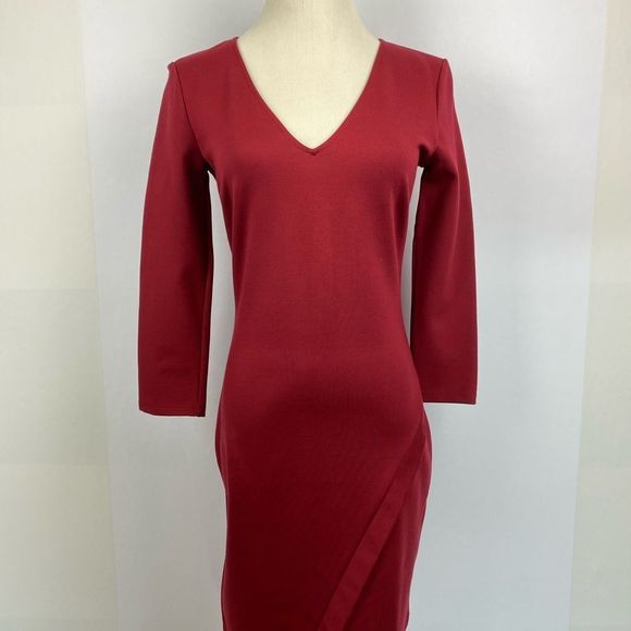NWT SUGARLIPS Burgundy Bodycon V-neck Mini Dress - Picture 8 of 13